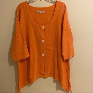 Liz And Jane Scoop Neck Button Down  Blouse Women L Top Tunic Pre-Shrink Orange